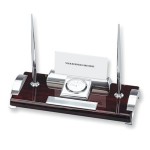 Clock Card Holder And Two Pen Desk Set Office Accessory