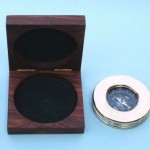 Large Brass Paperweight Compass with Hardwood Box