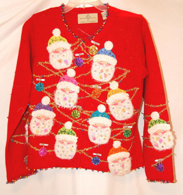 ugly christmas sweater red with santa images