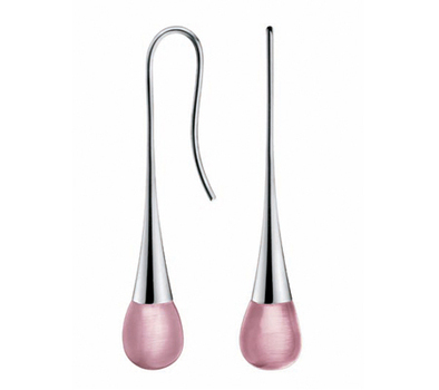 Calvin Klein Stainless Steel and Mauve Glass Ellipse Drop Earrings